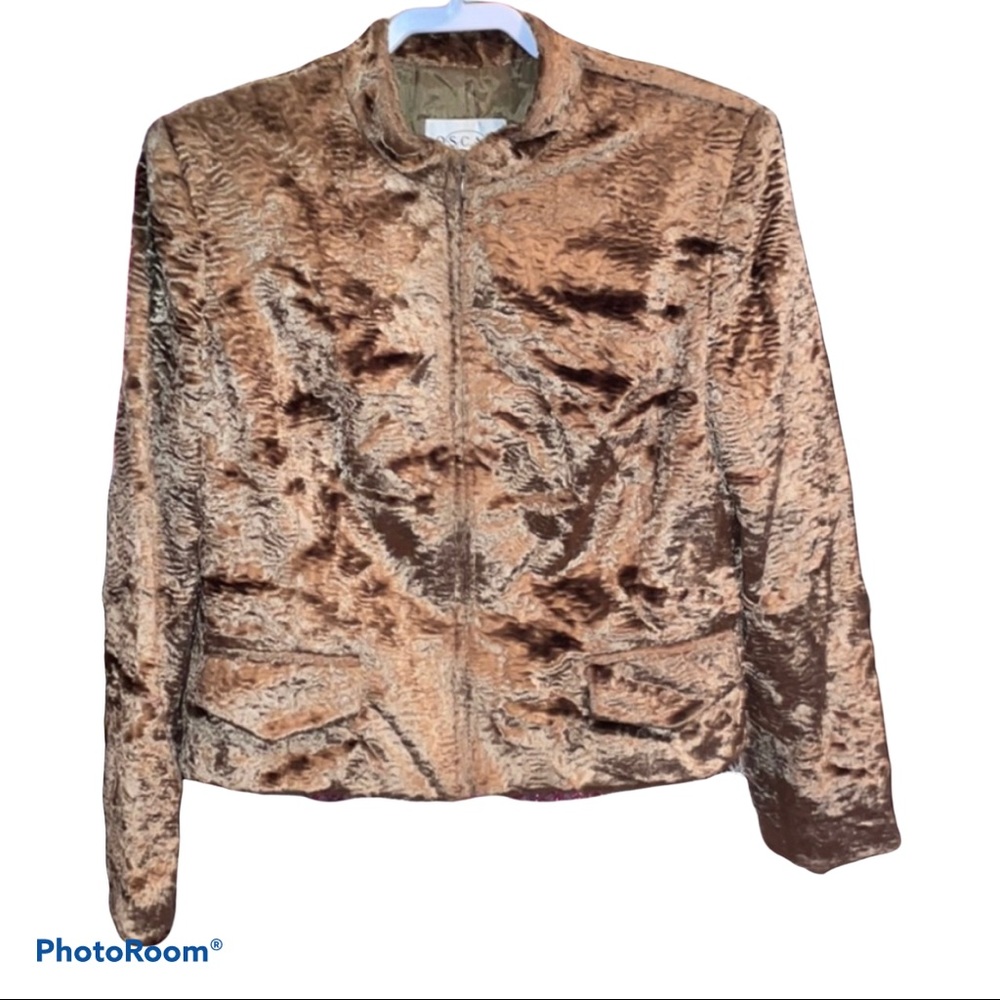 Oscar de La Renta Crushed Velvet Jacket Zip Front